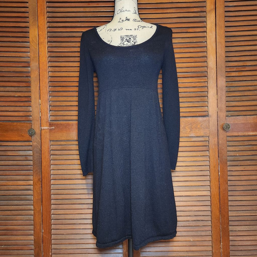 Boden Black Wool Scoop Neck Long Sleeve Mini Sweater Dress Womens Size Medium 12